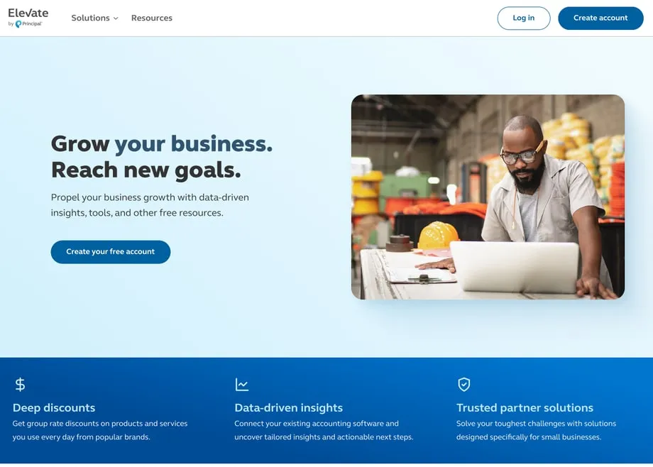 Elevate by Principal homepage: Grow your business, Reach new goals.